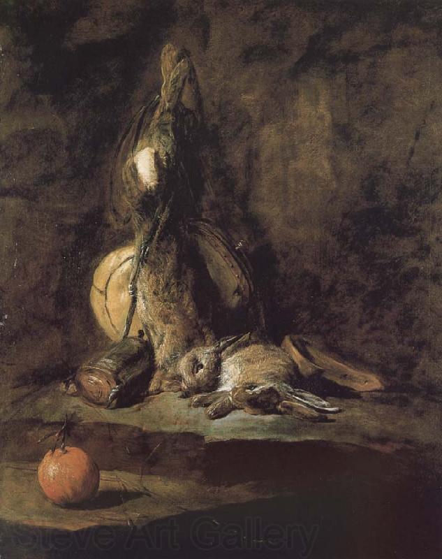 Jean Baptiste Simeon Chardin Rabbit hunting with two powder extinguishers and Orange Spain oil painting art